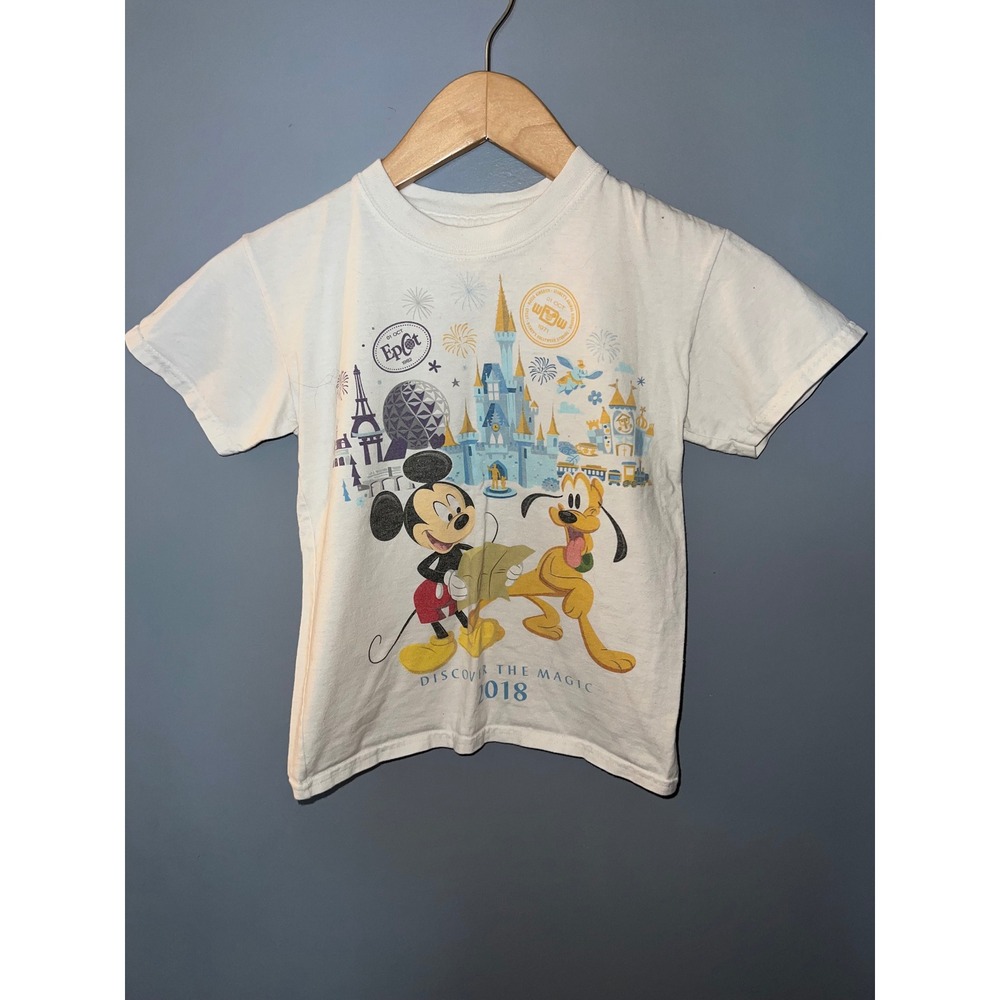 Disney Parks 2018 Discover the Magic Mickey Mouse T-Shirt Kids XS White Hanes